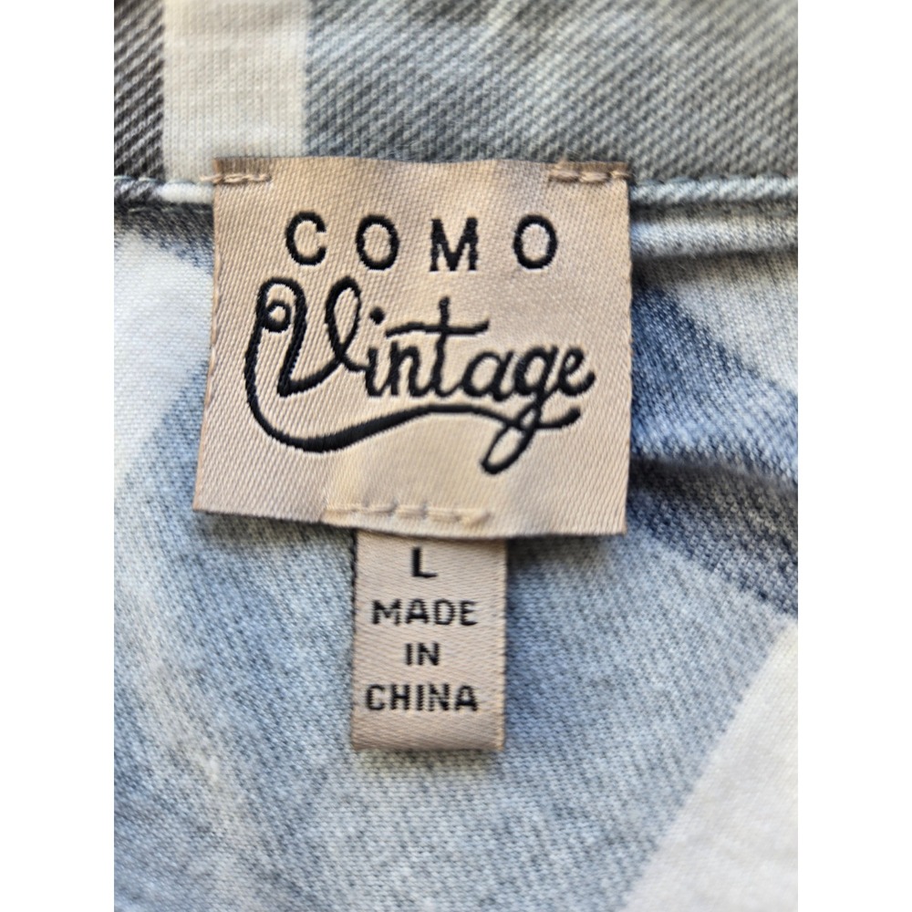 Como Vtg Blue Plaid Button Down Shirt Womens L Roll Tab Sleeve Grunge Casual - Picture 3 of 9